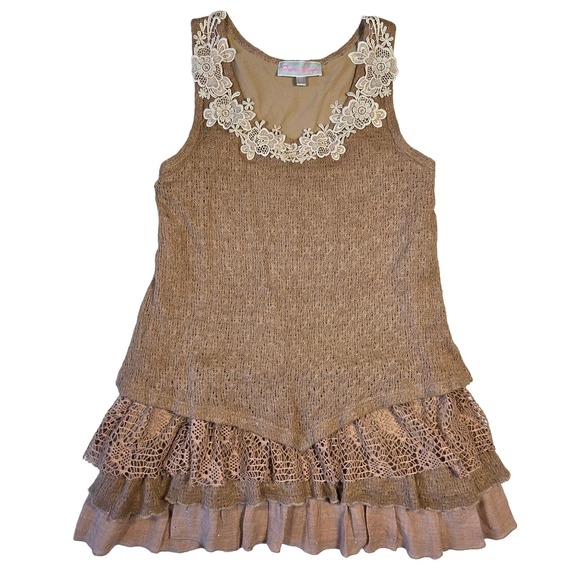 Pretty Angel Top Shirt Women M Ruffle Tiered Boho Chic Western Layering Prairie - Picture 1 of 6